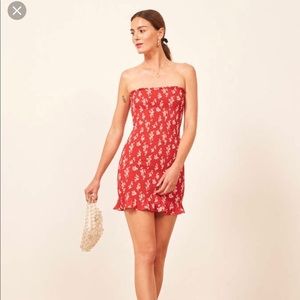 Reformation Chantilly smocked red strapless dress